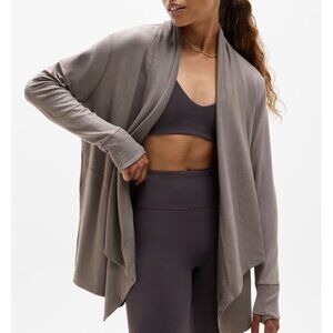 Athleta Size Medium Pranayama Restore Wrap Cozy Cardigan Sweatshirt Gray